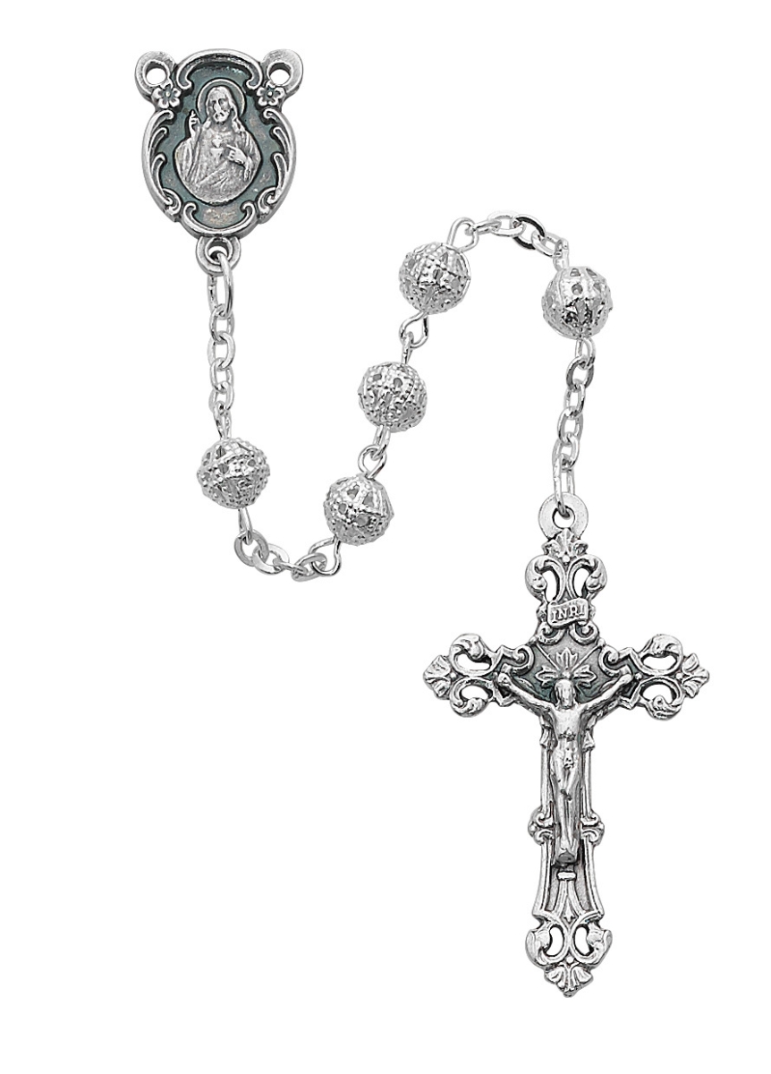 Picture of McVan 808SF 6 mm Filigree Metal Cross Rosary Set - Silver