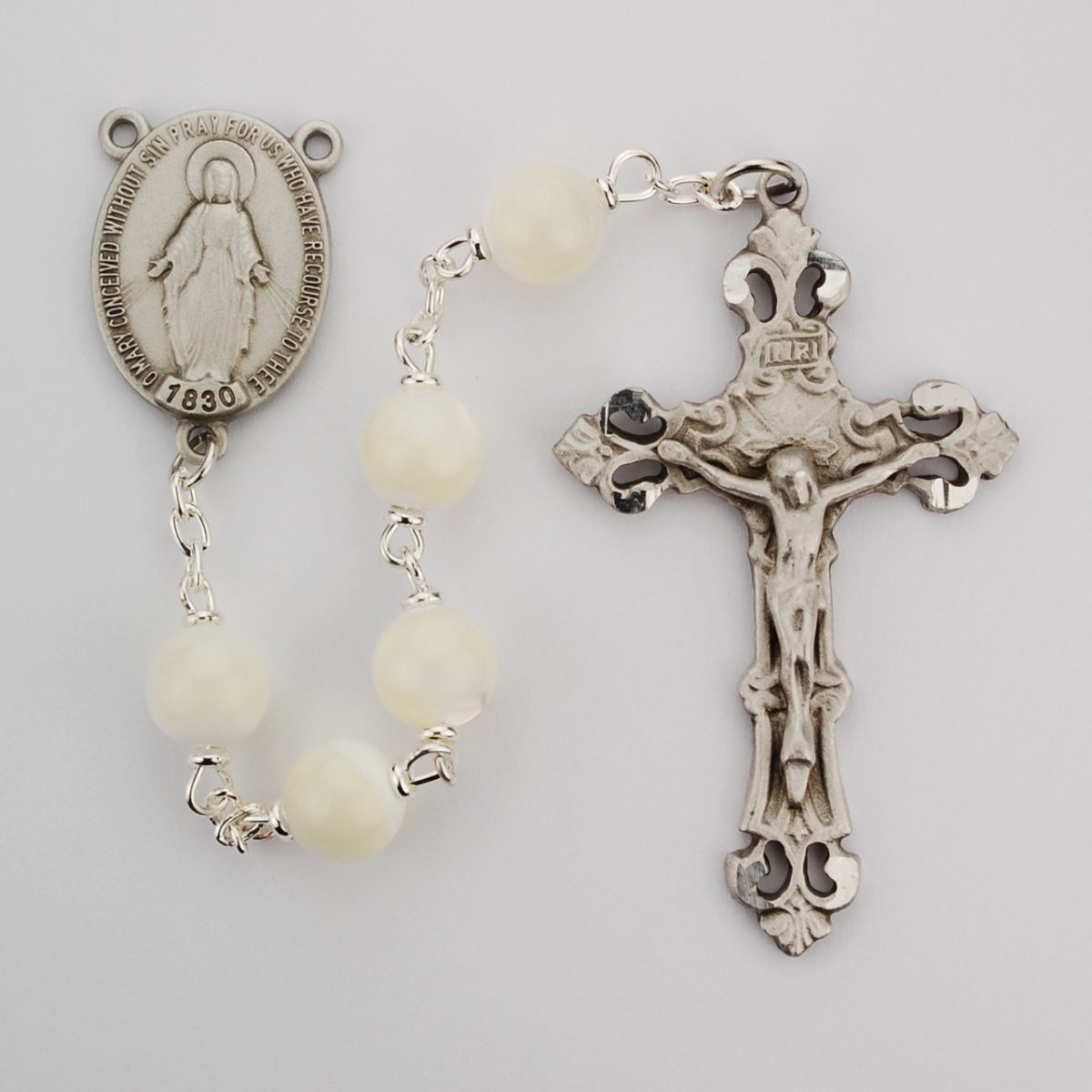 Picture of McVan 841DF 8 mm Genuine Mother of Pearl Cross Rosary Set