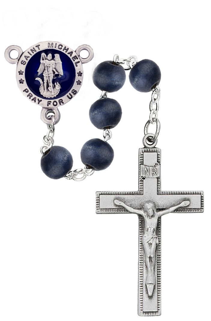 Picture of McVan R772F 8 mm Wood St.Michael Cross Rosary Set - Blue