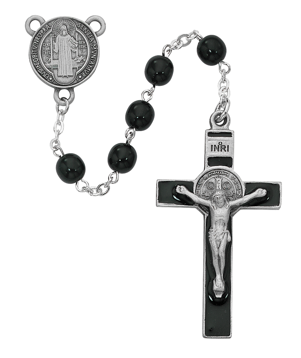 Picture of McVan 863DF 7 mm St. Benedict Cross Rosary Set - Black