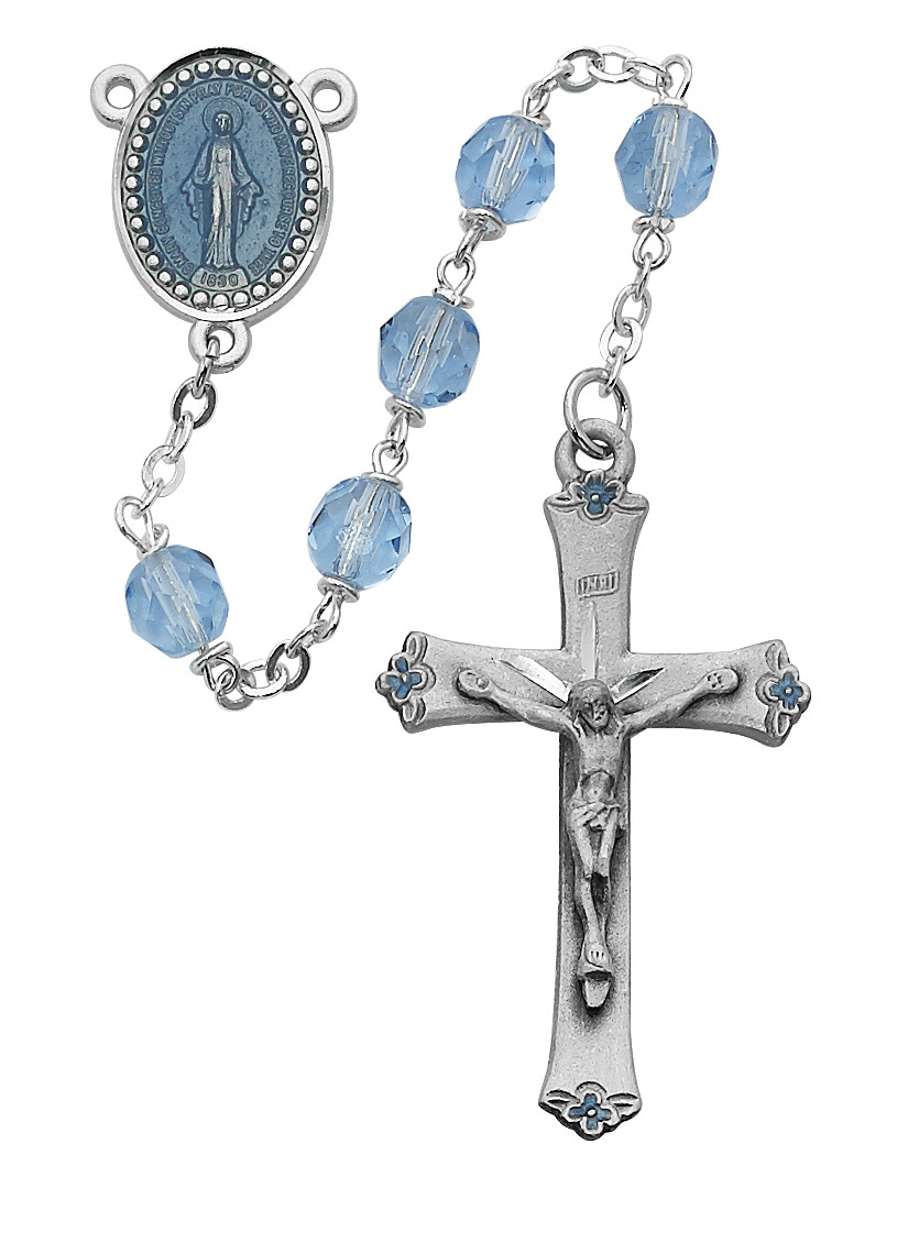 Picture of McVan 864DF 7 mm Glass Beads Cross & Rosary Set - Blue