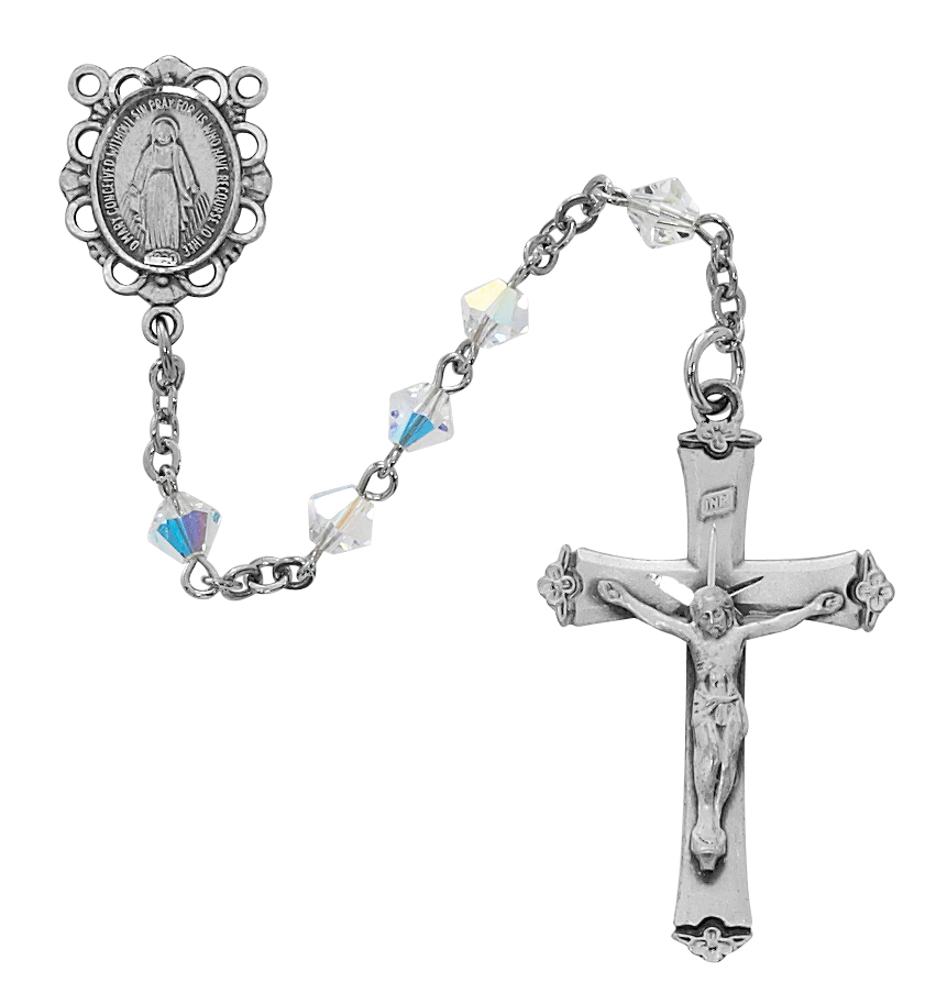 Picture of McVan R01DF 5 mm Swarovski Bead Cross Rosary Set - Crystal