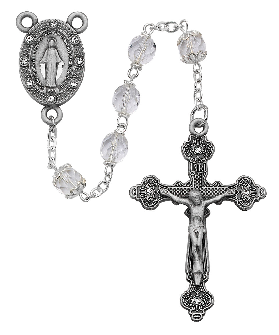 Picture of McVan R121DF 7 mm Glass Cross Rosary Set - Clear