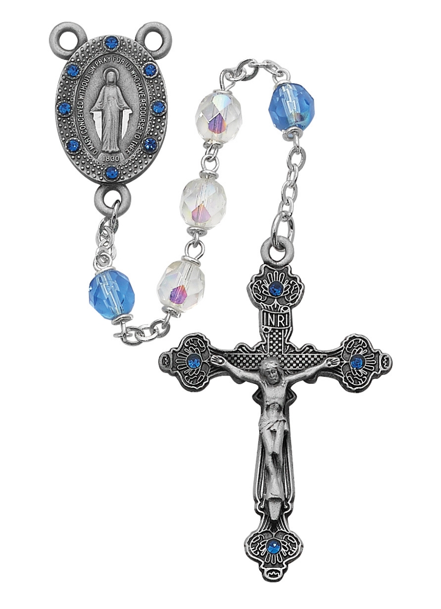 Picture of McVan R122DF 7 mm Glass Cross Rosary Set - Aurora & Blue