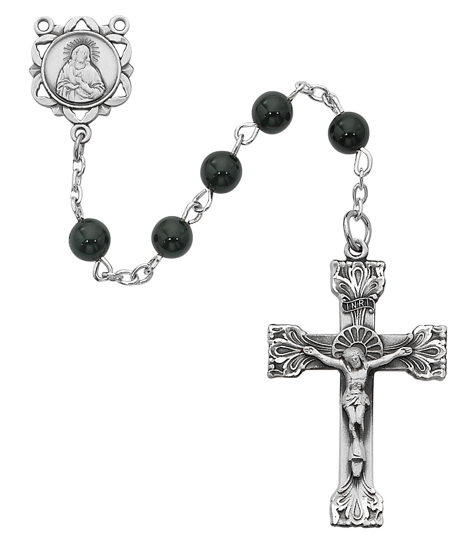 Picture of McVan 164ASF 6 mm Genuine Cross Rosary Set - Black & Onyx
