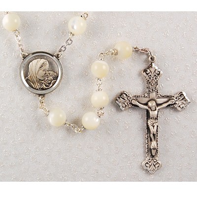 Picture of McVan R137ASF 8 mm Genuine Mother of Pearl Cross Rosary Set - White