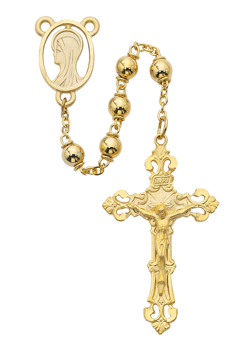 Picture of McVan R144HF 6 mm Metal Cross Rosary Set- Gold