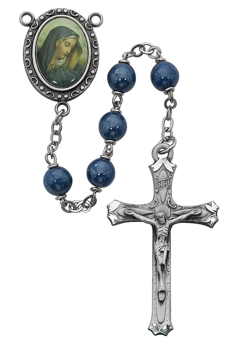 Picture of McVan R160DF 7 mm Lady of Sorrows Cross Rosary Set - Blue