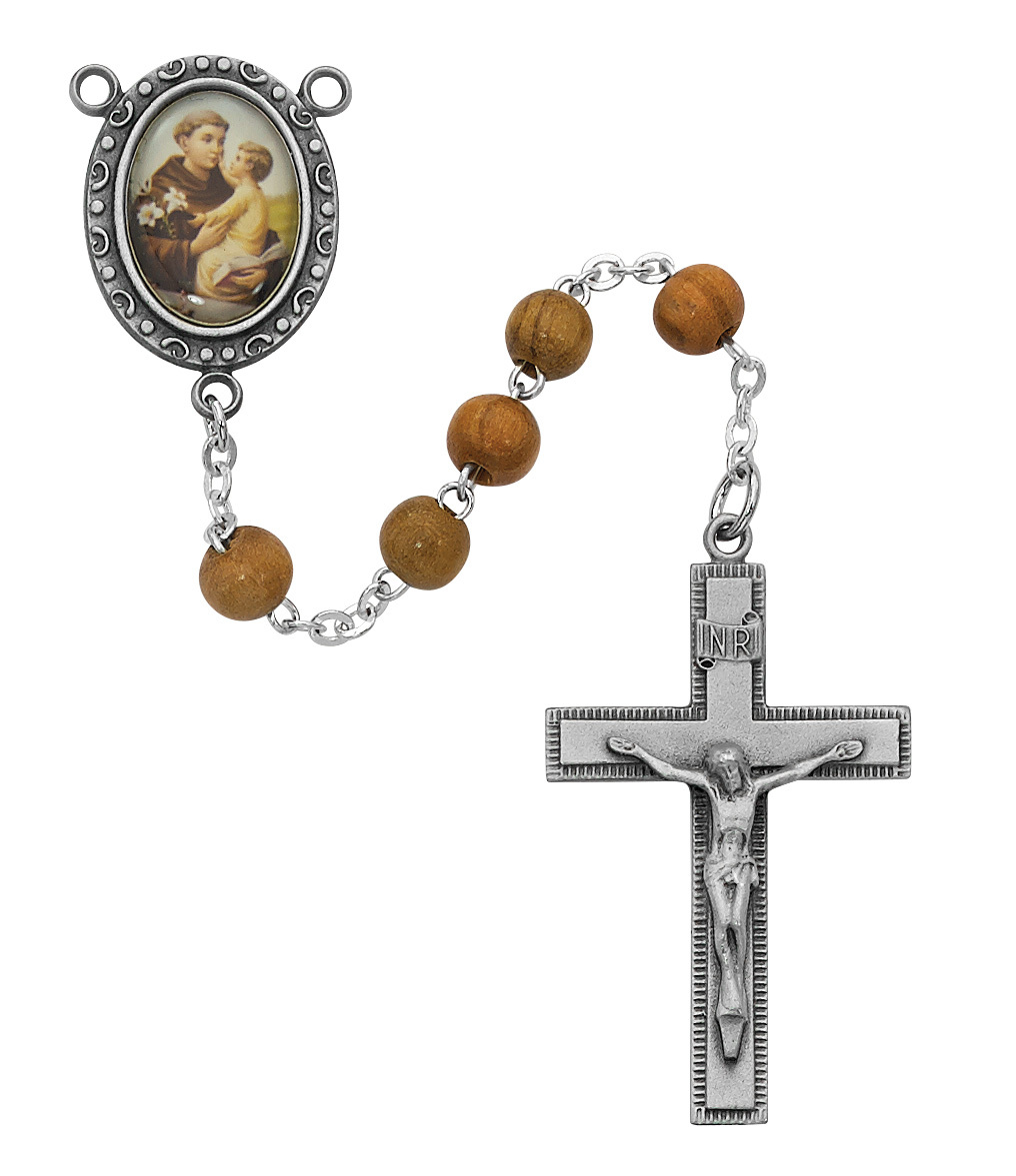 Picture of McVan R184DF 6 mm Olive Wood St.Anthony Cross Rosary Set - Tan
