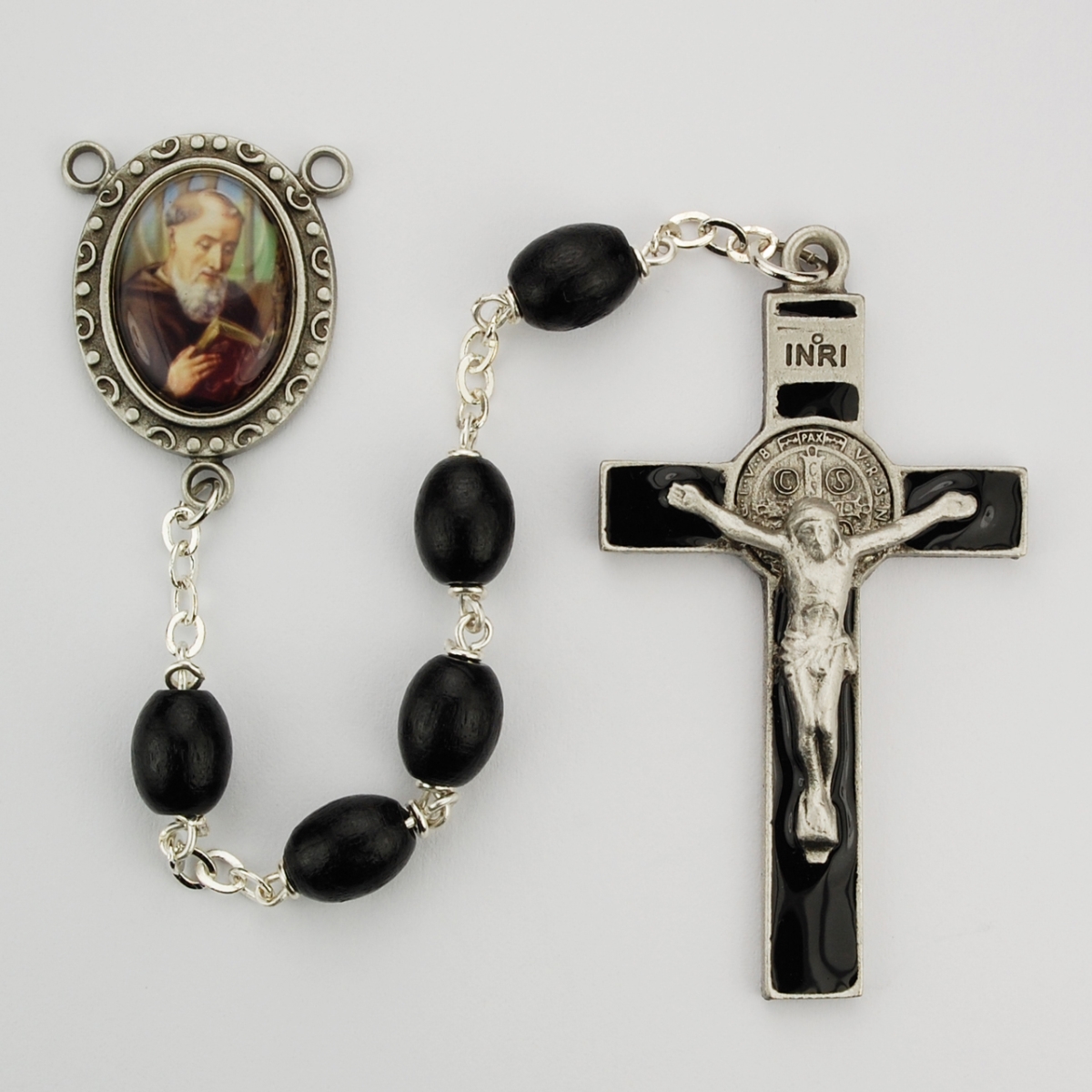 Picture of McVan R185DF 6 x 8 mm Wood St.Benedict Cross Rosary Set - Black