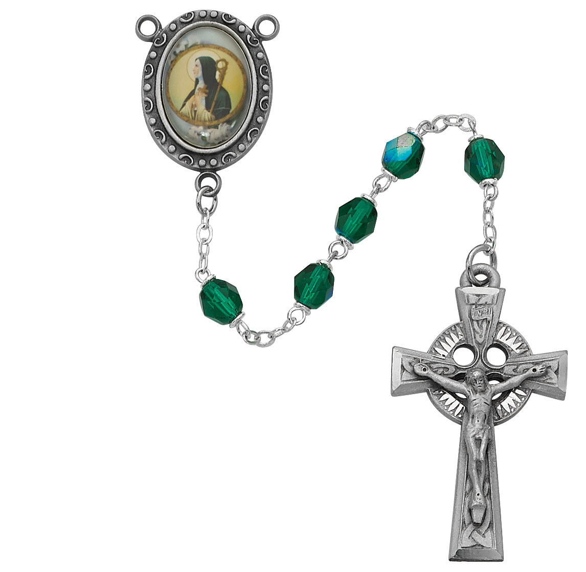 Picture of McVan R186DF 6 mm St.Brigid Cross Rosary Set - Green