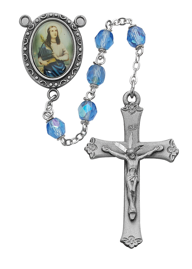 Picture of McVan R187DF 6 mm St.Cecelia Cross Rosary Set - Blue
