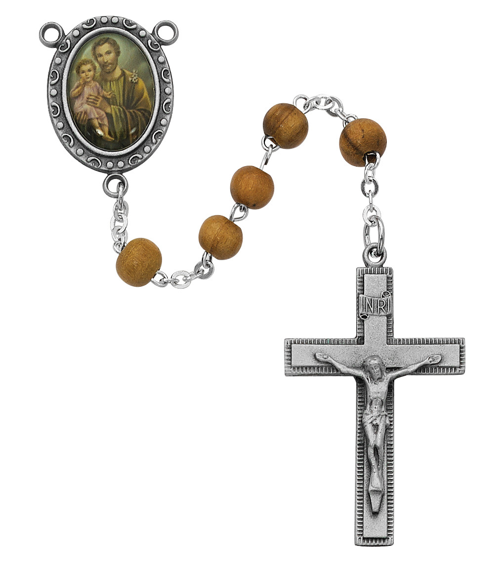 6 mm Olive Wood St.Joseph Cross Rosary Set - Tan