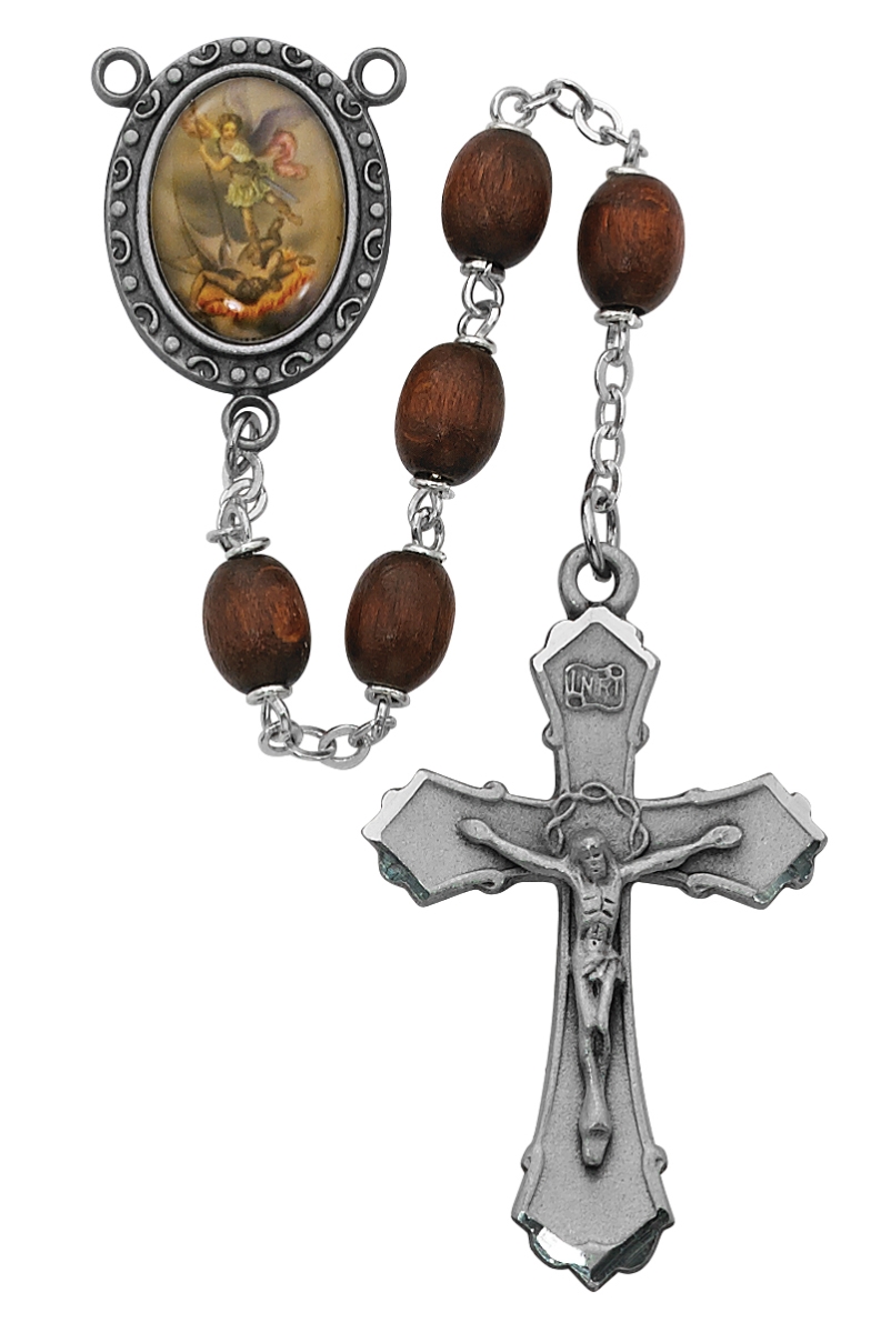 Picture of McVan R204DF 6 x 8 mm St. Michael Cross Rosary Set - Brown