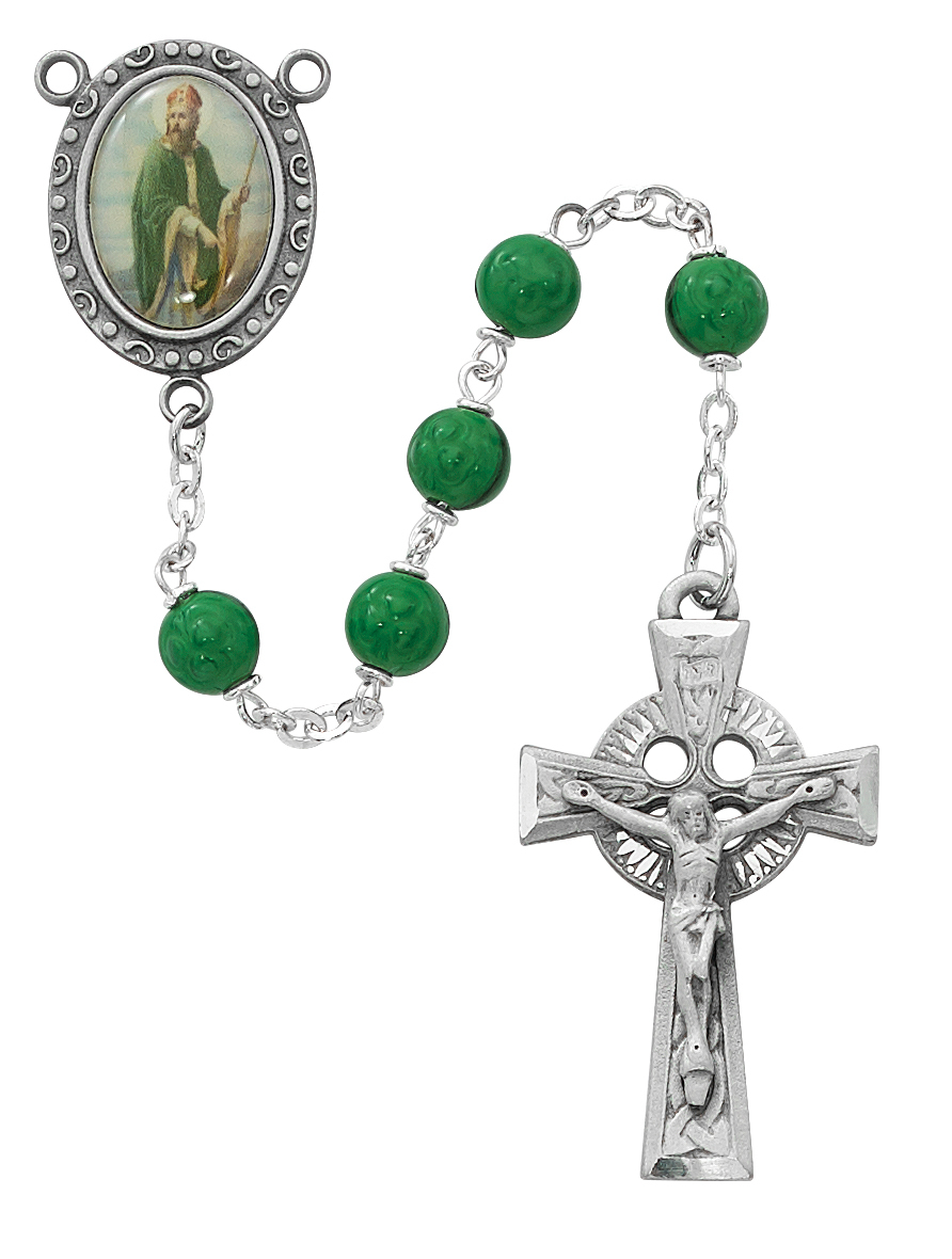 Picture of McVan R206DF 7 mm Shamrock St.Patrick Cross Rosary Set - Green