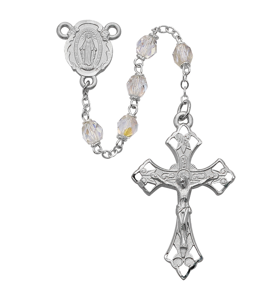 Picture of McVan R271RF 6 mm Aurora Glass Cross Rosary Set - Clear