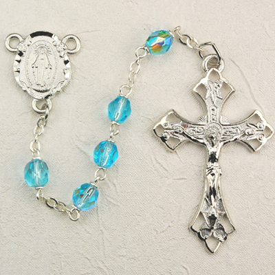 Picture of McVan R272RF 6 mm Aurora Glass Cross Rosary Set - Aqua