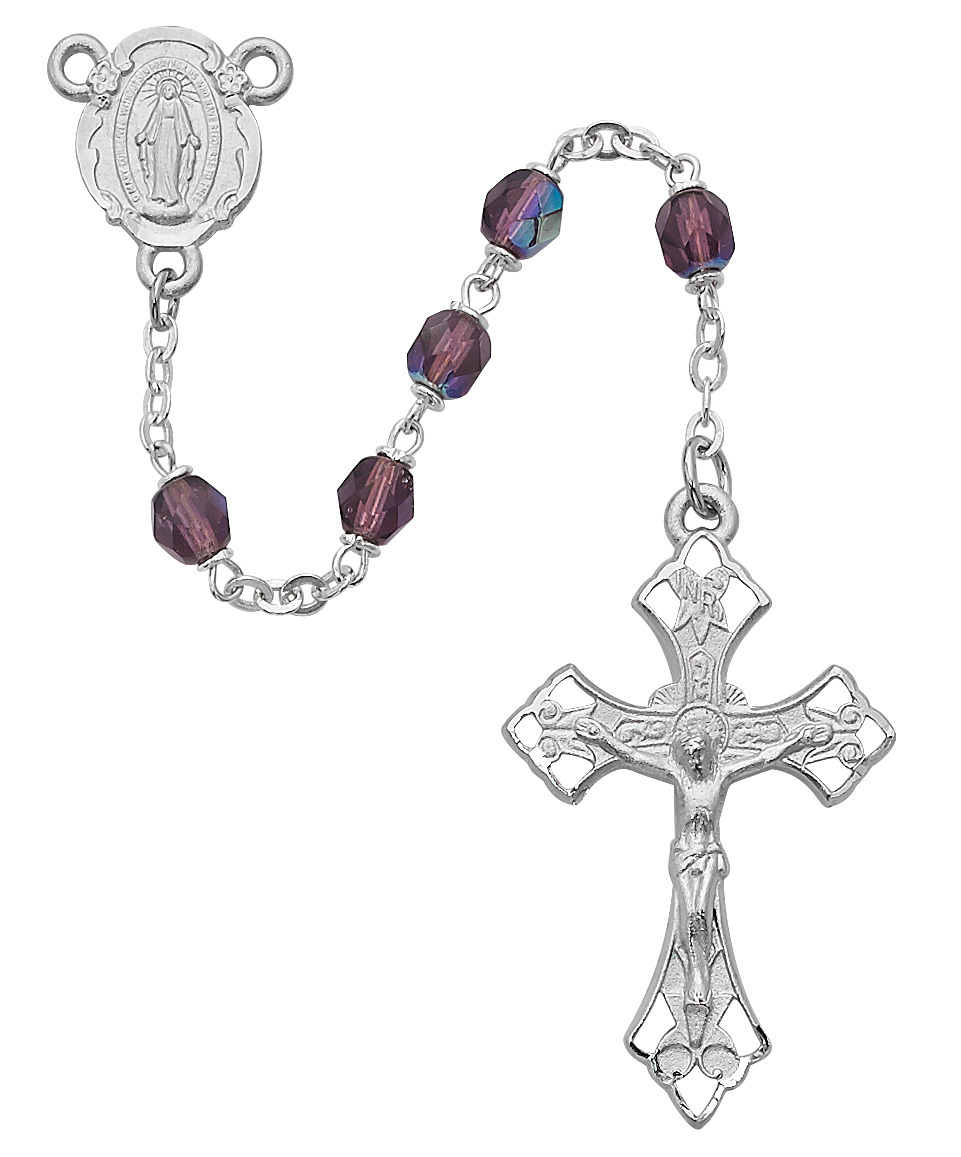 Picture of McVan R273RF 6 mm Aurora Glass Cross Rosary Set - Purple