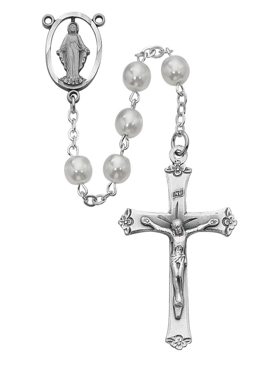 Picture of McVan R276RF 7 mm Glass Cross Rosary Set - White