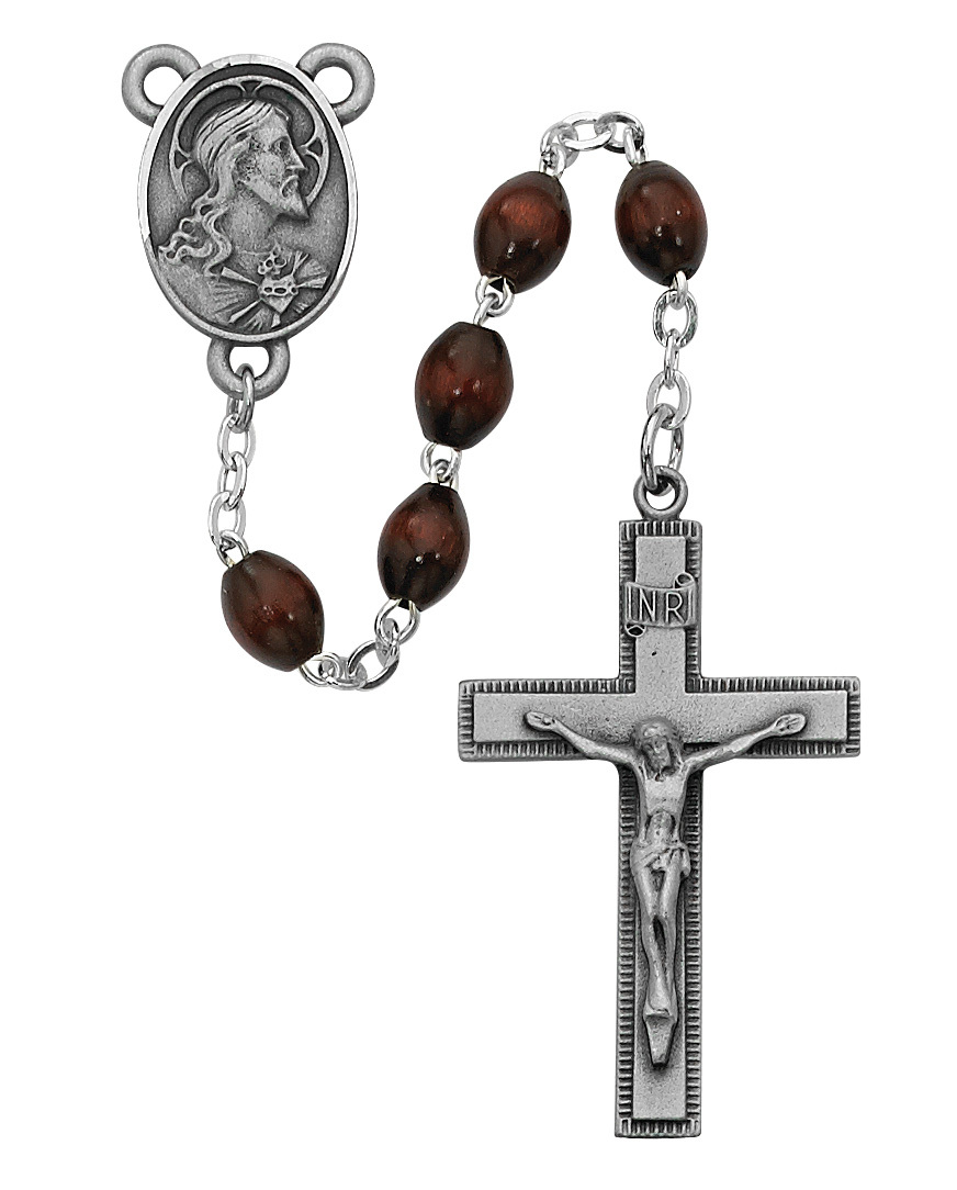 Picture of McVan R287DF 4 x 6 mm Wood Cross Rosary Set - Brown