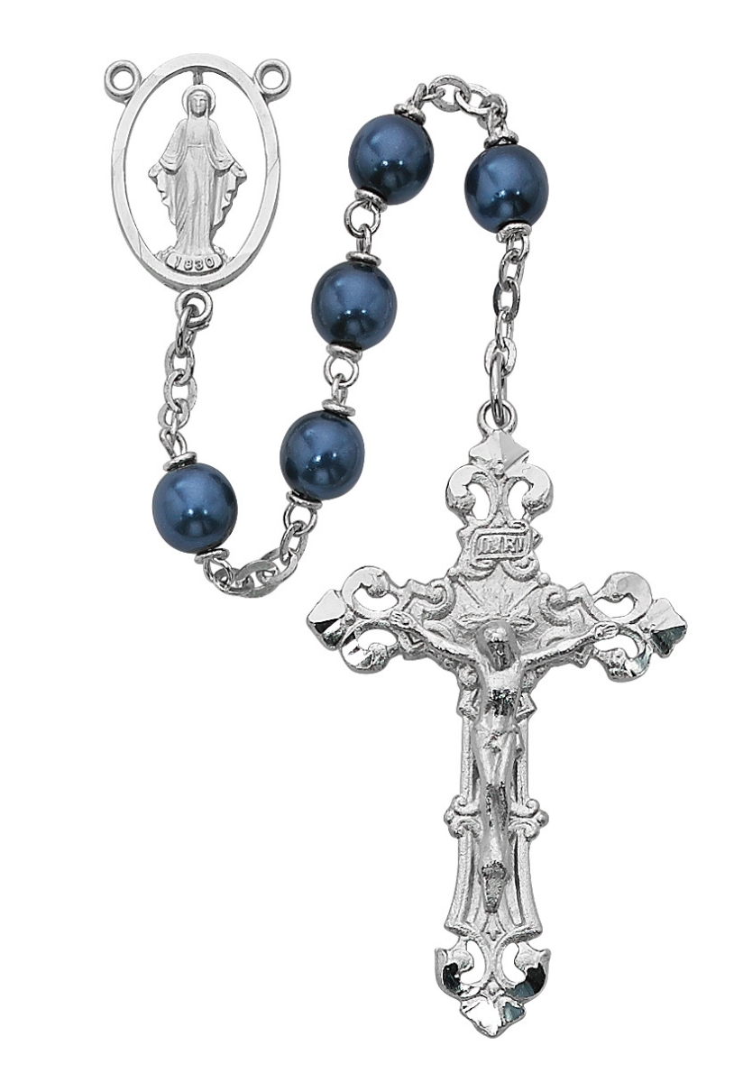Picture of McVan R388RF 7 mm Metallic Cross Rosary Set - Blue