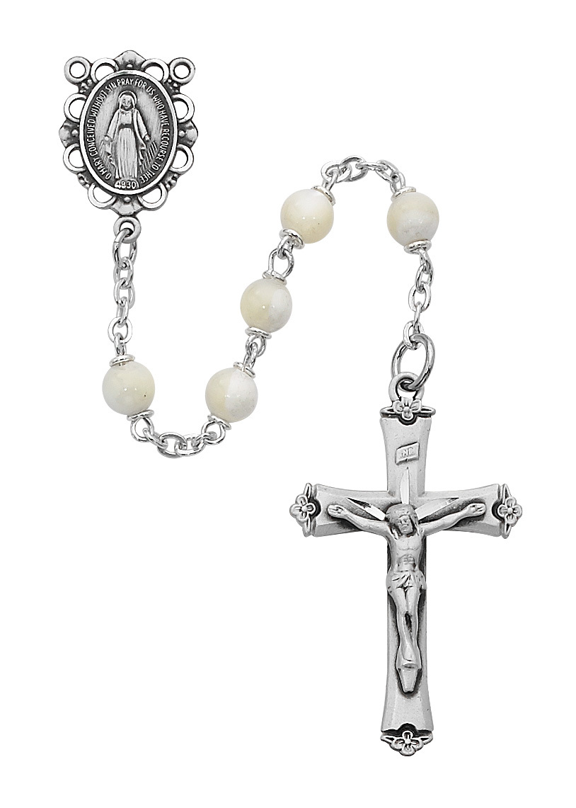 Picture of McVan R389RF 5 mm Genuine Mother of Pearl Cross & Rosary Set - White