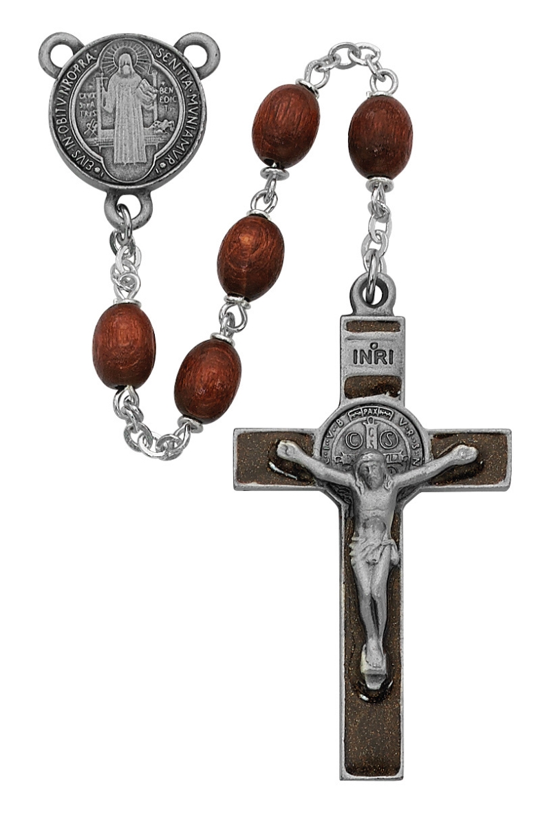 Picture of McVan R390DF 6 x 8 mm Wood St.Benedict Cross Rosary Set - Brown