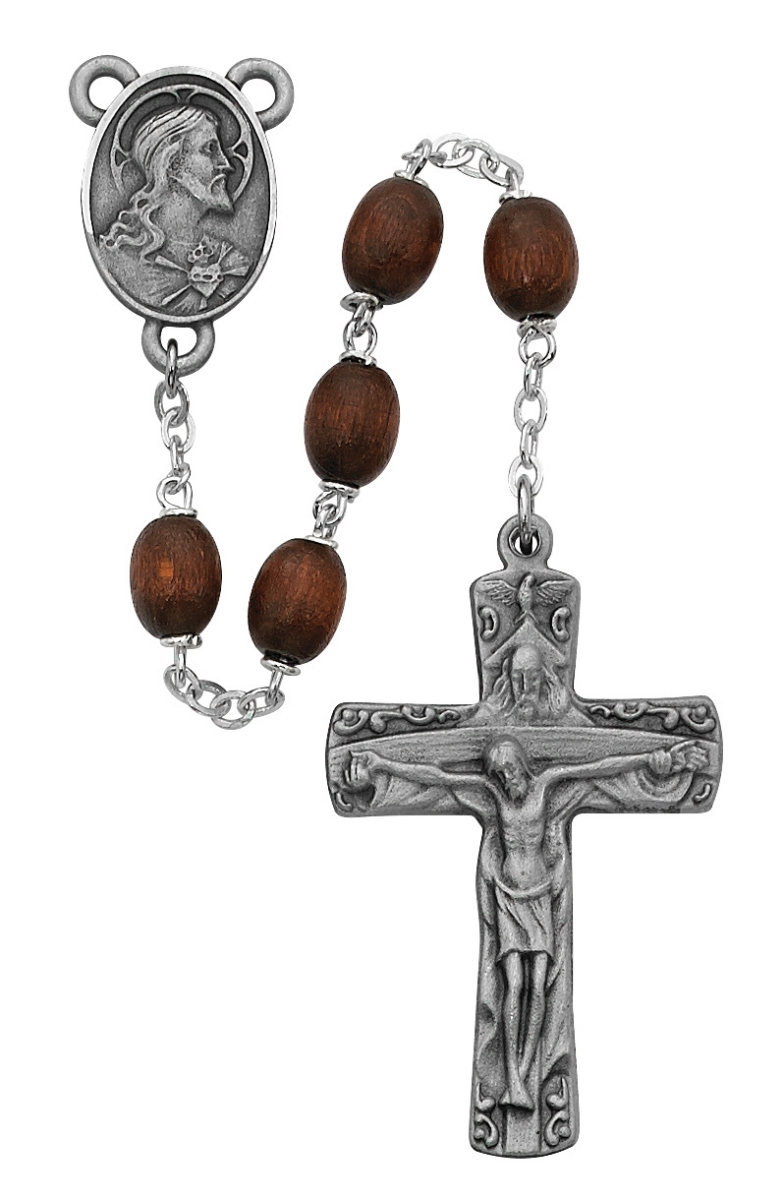 Picture of McVan R392DF 6 x 8 mm Wood Trinity Cross Rosary Set - Brown
