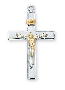 L7018 0.92 x 0.55 x 0.9 in. Sterling Silver Two Tone Crucifix Pendant