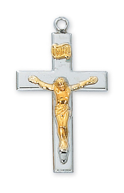 1.22 x 0.7 x 0.5 in. Sterling Silver Two Tone Crucifix Pendant
