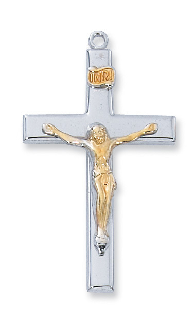 1.52 x 0.86 x 0.6 in. Sterling Silver Two Tone Crucifix Pendant