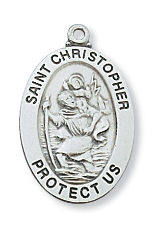 1.08 x 0.66 x 0.7 in. Sterling Silver St. Christopher Pendant