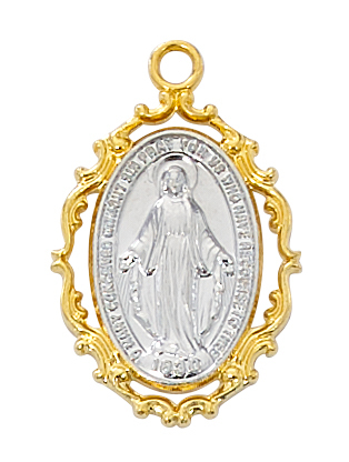 J777 0.75 x 0.63 x 0.6 in. Two-Tone Sterling Silver Miraculous Medal