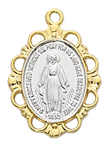 J760 0.77 x 0.56 x 0.06 in. Two-Tone Sterling Silver Miraculous Medal