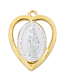 J776 0.75 x 0.63 x 0.6 in. Two-Tone Sterling Silver Miraculous Medal with Chain