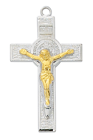 Picture of McVan L9199 1.24 x 0.7 x 0.13 in. Two-Tone Sterling Silver Benedict Cross with Chain