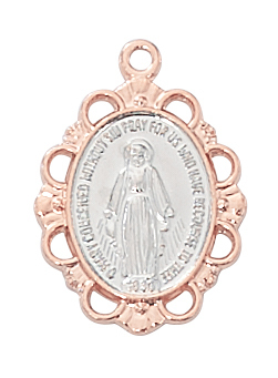 0.77 x 0.55 x 0.6 in. Rose-Gold Over Sterling Silver Miraculous Medal with Chain