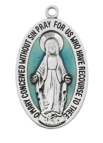 L782 1.14 x 0.68 x 0.9 in. Sterling Silver Miraculous Medal - Blue Epoxy