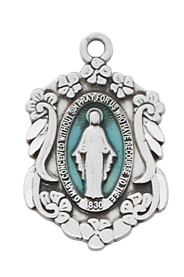 L784 0.91 x 0.6 x 0.7 in. Sterling Silver Miraculous Medal - Blue Epoxy