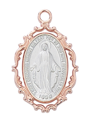 1 x 0.65 x 0.6 in. Rose-Gold Over Sterling Silver Miraculous Medal with Chain