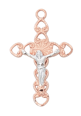 Picture of McVan JR9203 0.94 x 0.52 x 0.12 in. Rose-Gold Over Sterling Silver Crucifix with Brass Chain