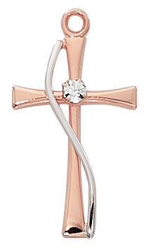 Picture of McVan JR9205 0.93 x 0.61 x 0.9 in. Rose-Gold Over Sterling Silver Cross with Brass Chain