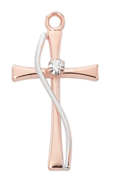 JR9204 0.74 x 0.42 x 0.12 in. Rose Gold on Sterling Silver Two Tone Cross with Chain