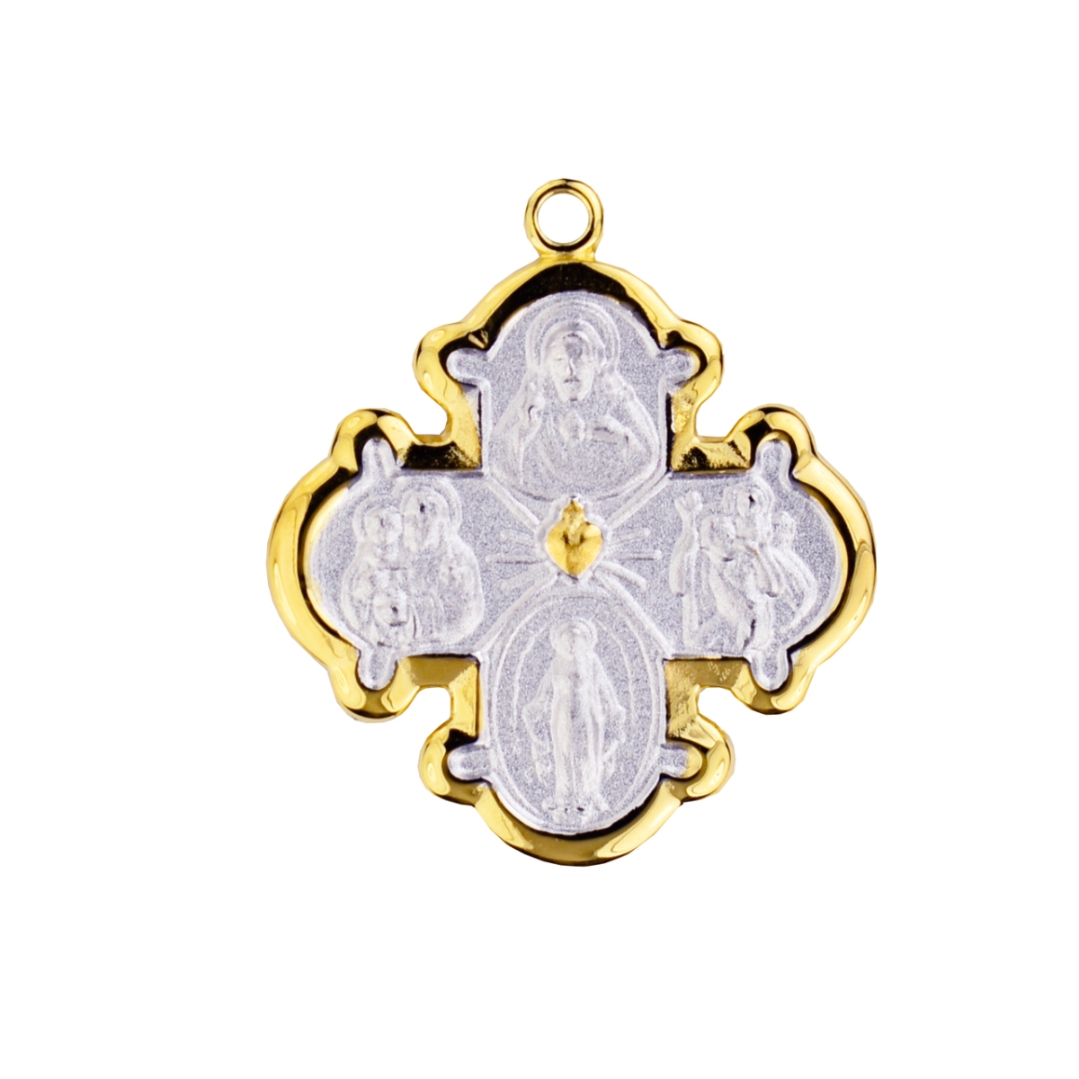 0.92 x 0.81 x 0.7 in. Two-Tone Sterling Silver 4way Medal