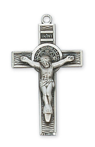 1.24 x 0.7 x 0.13 in. Sterling Silver St. Benedict Crucifix Pendant