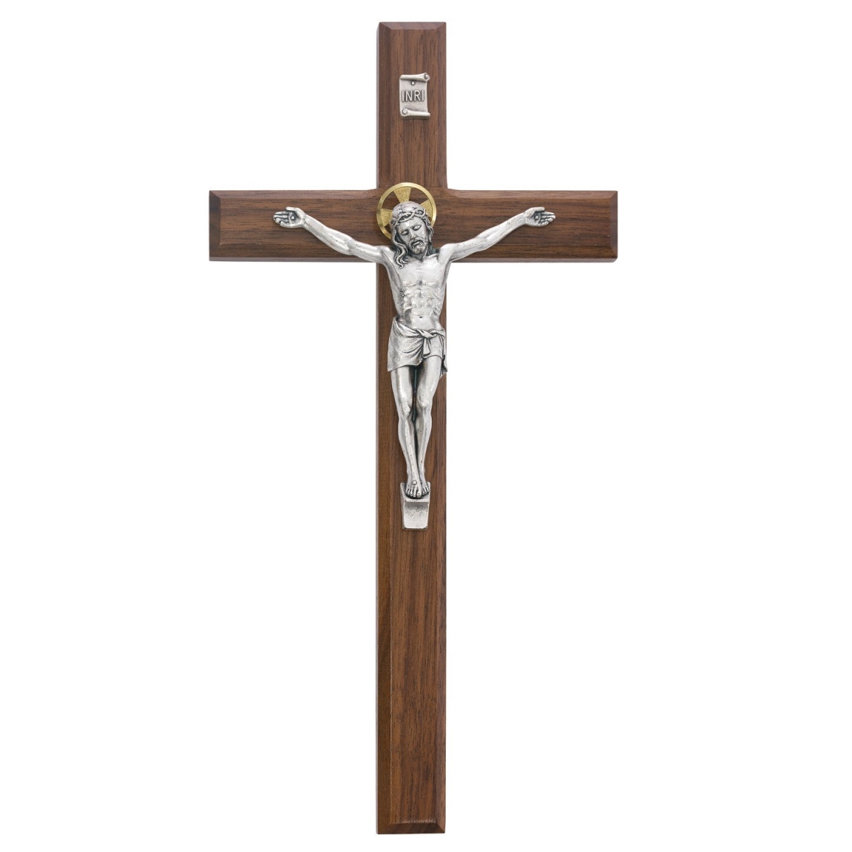 80-154 12 in. Beveled Walnut Stain Crucifix