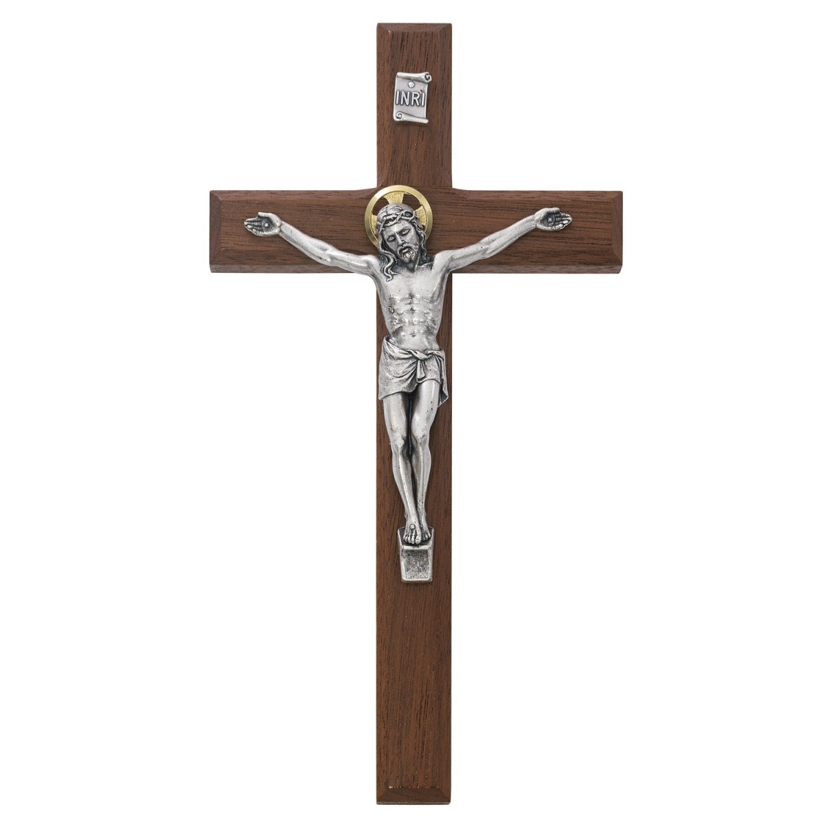8 in. Beveled Walnut Stain Crucifix