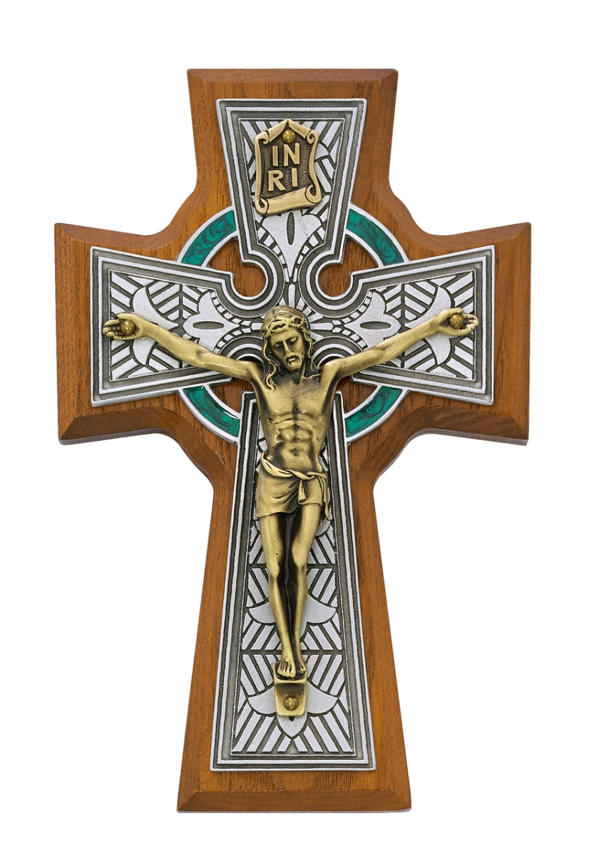 5.5 in. Walnut Stained, Green & Gold Ash Wood with Pewter Celtic & Corpus