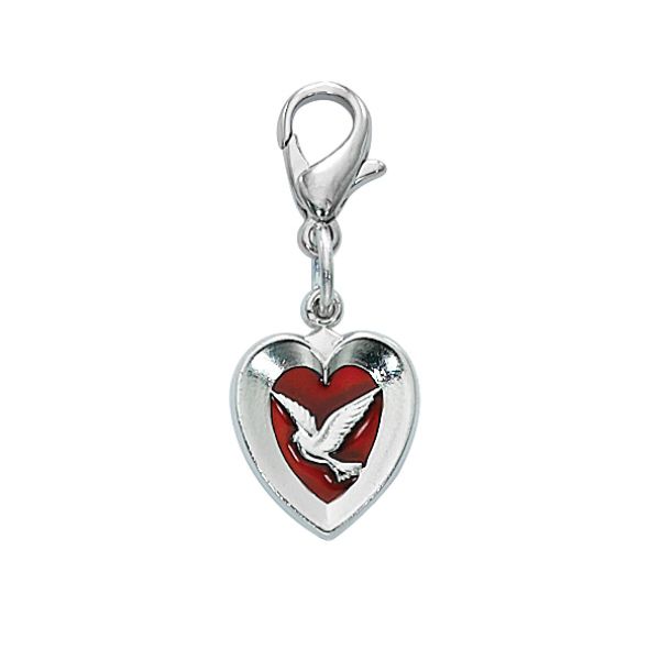 Picture of McVan CL652 Red Enamel Dove & Heart Clipable On Carded Medal Charm