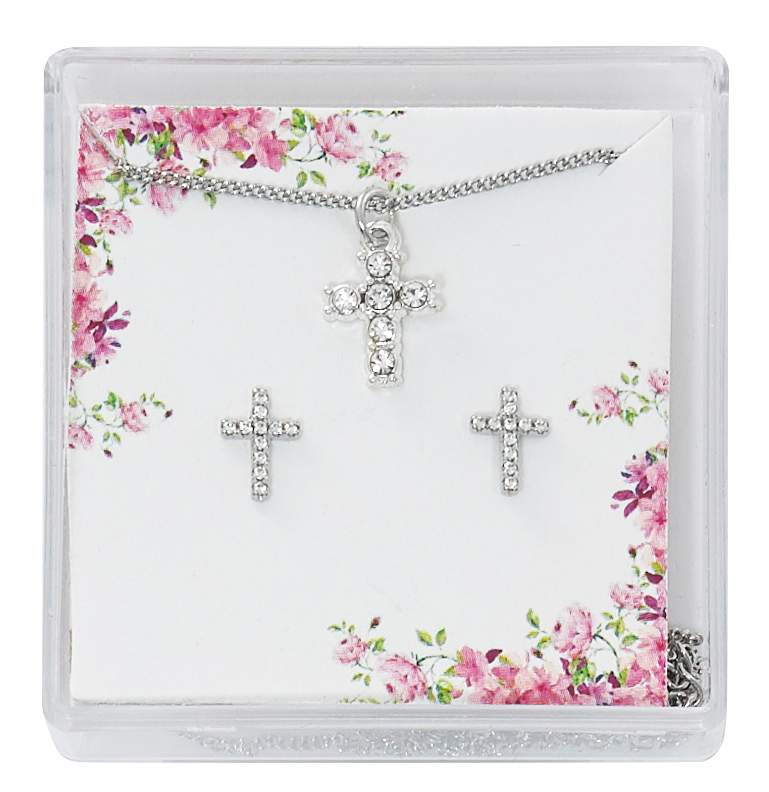 Picture of McVan PES18 Crystal Cross Earring & Pendants Boxed